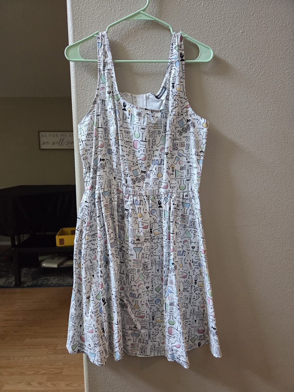 Retrolicious White Science Print Tank Dress with Colorful Accents